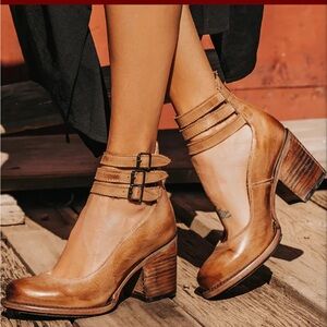 Charles and Nancy Tan Vegan Leather Ankle Strap Heels